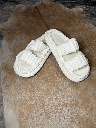 White Ribbed Slippers