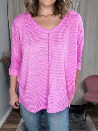 Aimee bright mauve high low lightweight sweater top - Jayden Layne