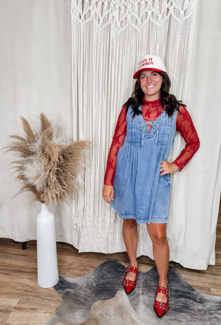 Front Pleated V Neck Sleeveless Denim Dress