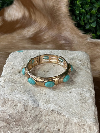 Turquoise oval cabochon stone stretch bangle bracelet