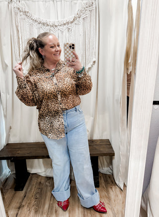 Leopard Sheer Button Down