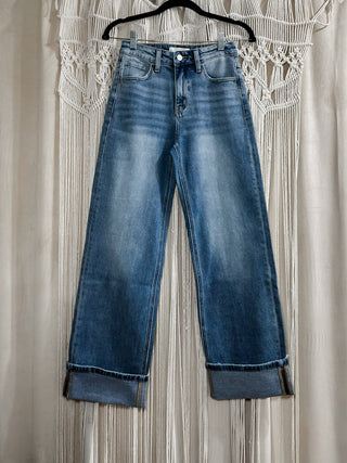 Jordan Mid-Rise Wide Cuff Straight Leg Jeans