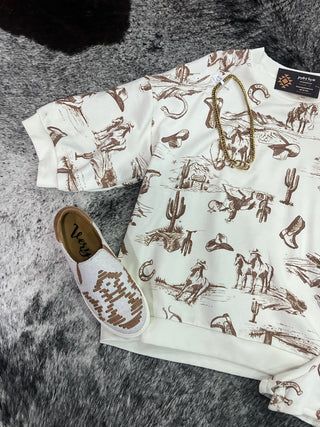 Western Drop Shoulder Short Sleeve Top