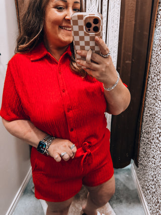 Crinkled Plisse Button Down Shorts Set