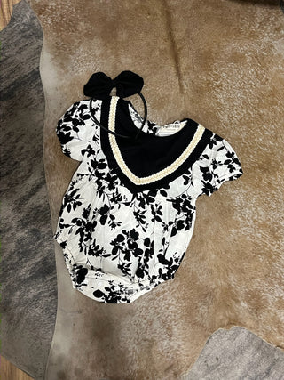 Black Floral Infant Romper- Sisters set