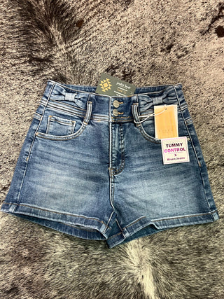 Tummy Control High Rise Bow Detailed Denim Shorts
