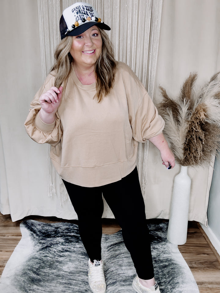 Camel Curvy Balloon Sleeve Sweatshirt