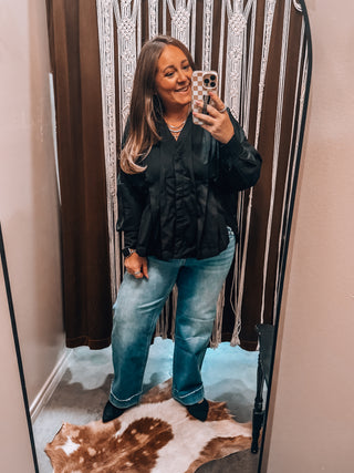 Plus Size Black 3/4 Sleeve Blouse