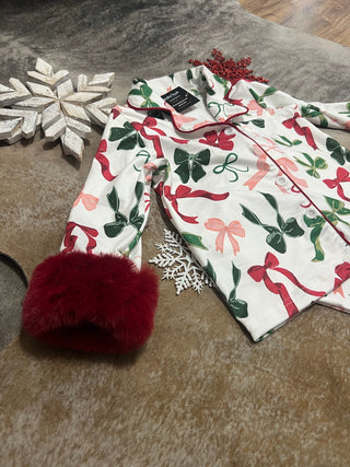 Girls Christmas Bow Pajama Set