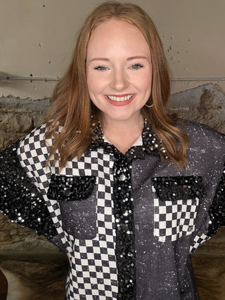 Checkered sequin shacket