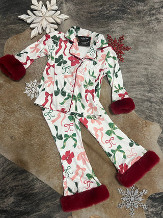 Girls Christmas Bow Pajama Set