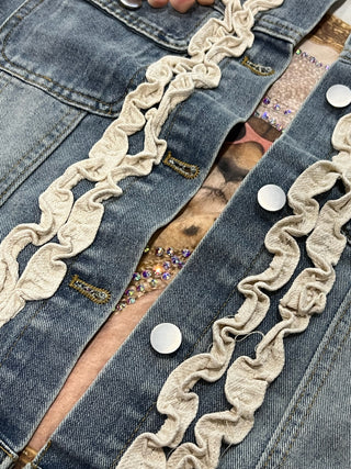 Washed denim ruffle vest