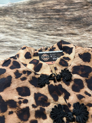 Leopard Print Ruffle Sleeve Button-Up Blouse