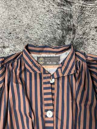 Stripe Gathered Yoke Puff Sleeve Button Down Top