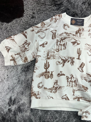 Western Drop Shoulder Short Sleeve Top