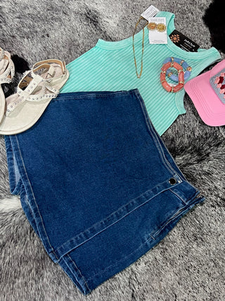 Stretch Denim Wrap Skort