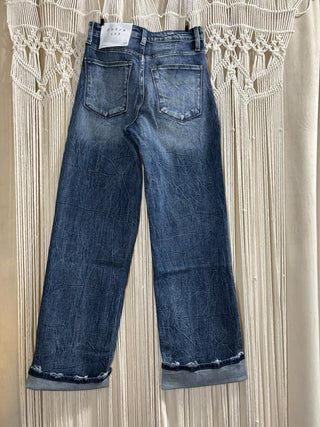 High rise wide leg cuffed jeans