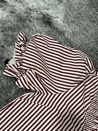 Plus Stripe Smocked V-Neck Puff Sleeve Top
