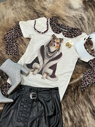 Cream Gameday Collie Rhinestone Graphic Tee