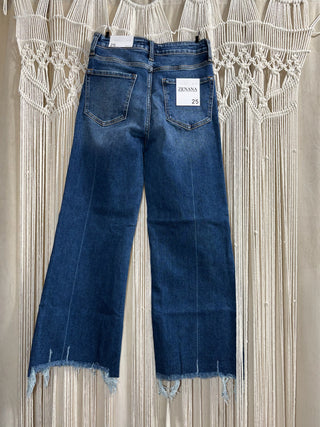 Lennon Cropped Mid Rise Straight Raw Hem Jeans