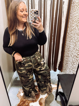 Camo Vintage Lace Infused Couture Elastic Waist Pants