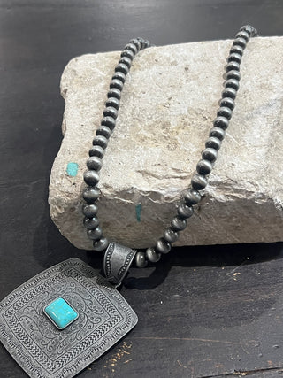 Navajo Pearl Turquoise Concho Pendant Necklace