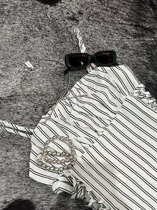 White Summer Stripe Smocked Midi Dress