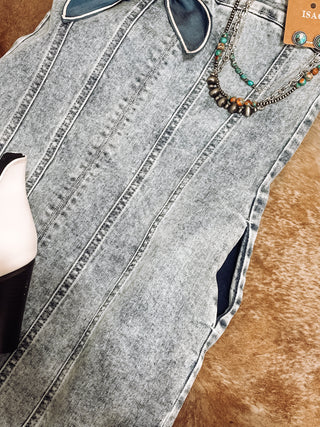 Denim exposed mini dress