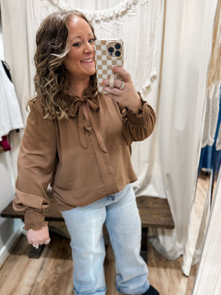 Cocoa necktie long sleeve top +plus
