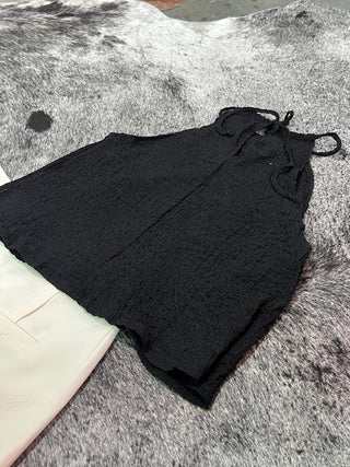 Black Textured Halter Overlay Top