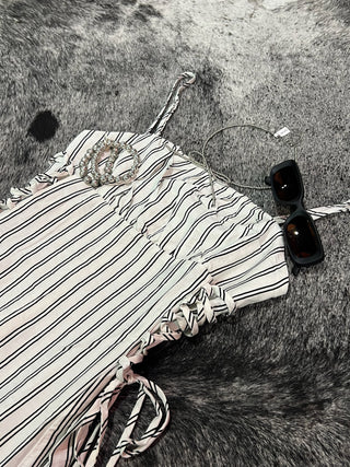 White Summer Stripe Smocked Midi Dress