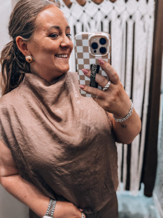 Mocha Mock Neck Balloon Top