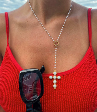 Lariat Pearl Cross Necklace - Chansuttpearls