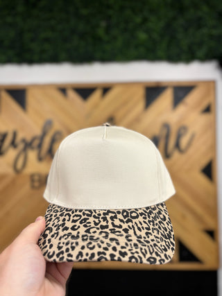 Leopard Print Brim 5 Panel Trucker Hat