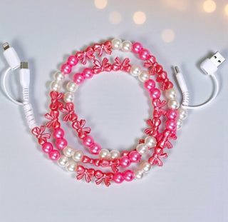Pearl & Pink Bow Cord Phone Charger