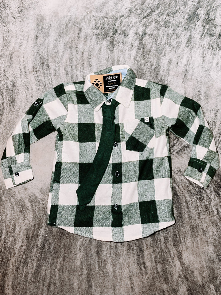 Boys Green Flannel with Tie