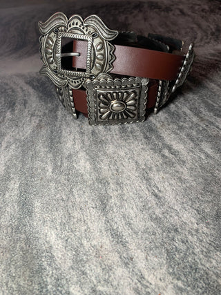 Brown Leather Concho Belt - Jayden Layne