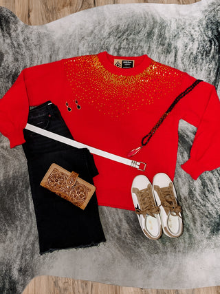 Red Bubble Sleeve Sequin Sweater - Jayden Layne