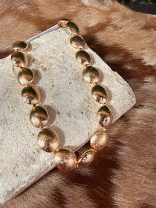 Chunky brushed oval bead collar necklace in gold