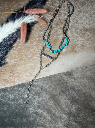 Layered Navajo chain bull necklace