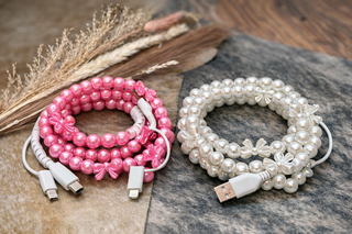 Bows Beaded Phone Charger with Lightning & USB-C Cable