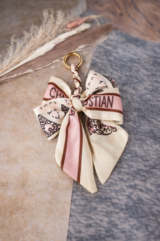 Vintage Lace Print Bow Scarf Bag Charm