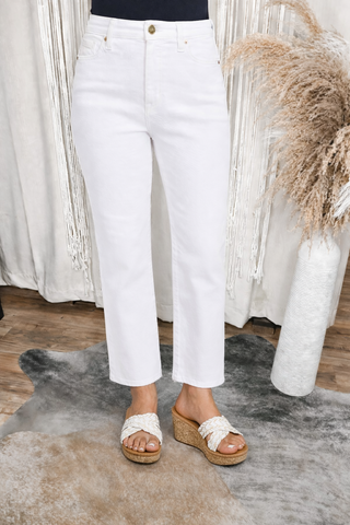 Tummy Control Straight Leg White Jeans