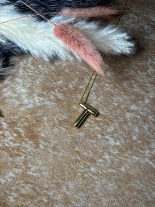 Gold puff letter necklaces