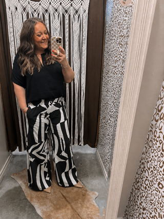 Black Abstract Print Wide Leg Pants