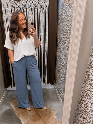 Blue Grey Air Crinkle Straight Leg Pants