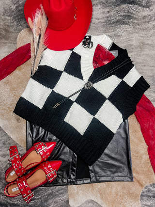 Black checkered sweater vest