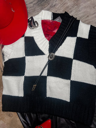 Black checkered sweater vest