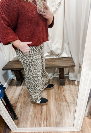 Leopard Drawstring Barrel Jeans