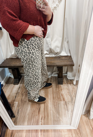 Leopard Drawstring Barrel Jeans